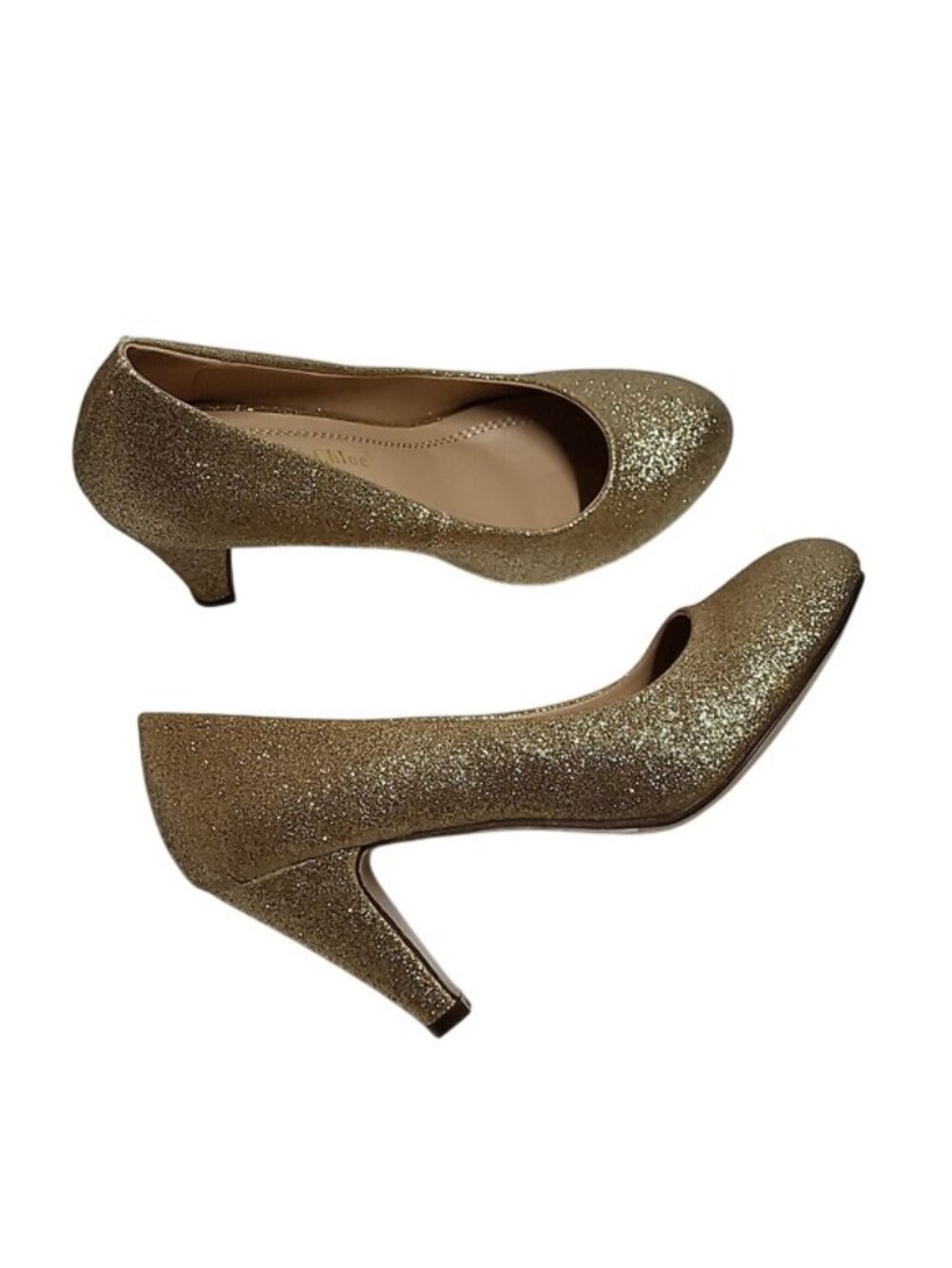 Chase & Chloe Gold Glitter Heels Women’s Size 6.5 Closed Toe Mid Heel Pumps